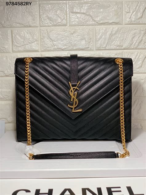 ysl black envelope bag gold chain|YSL black bag with chain.